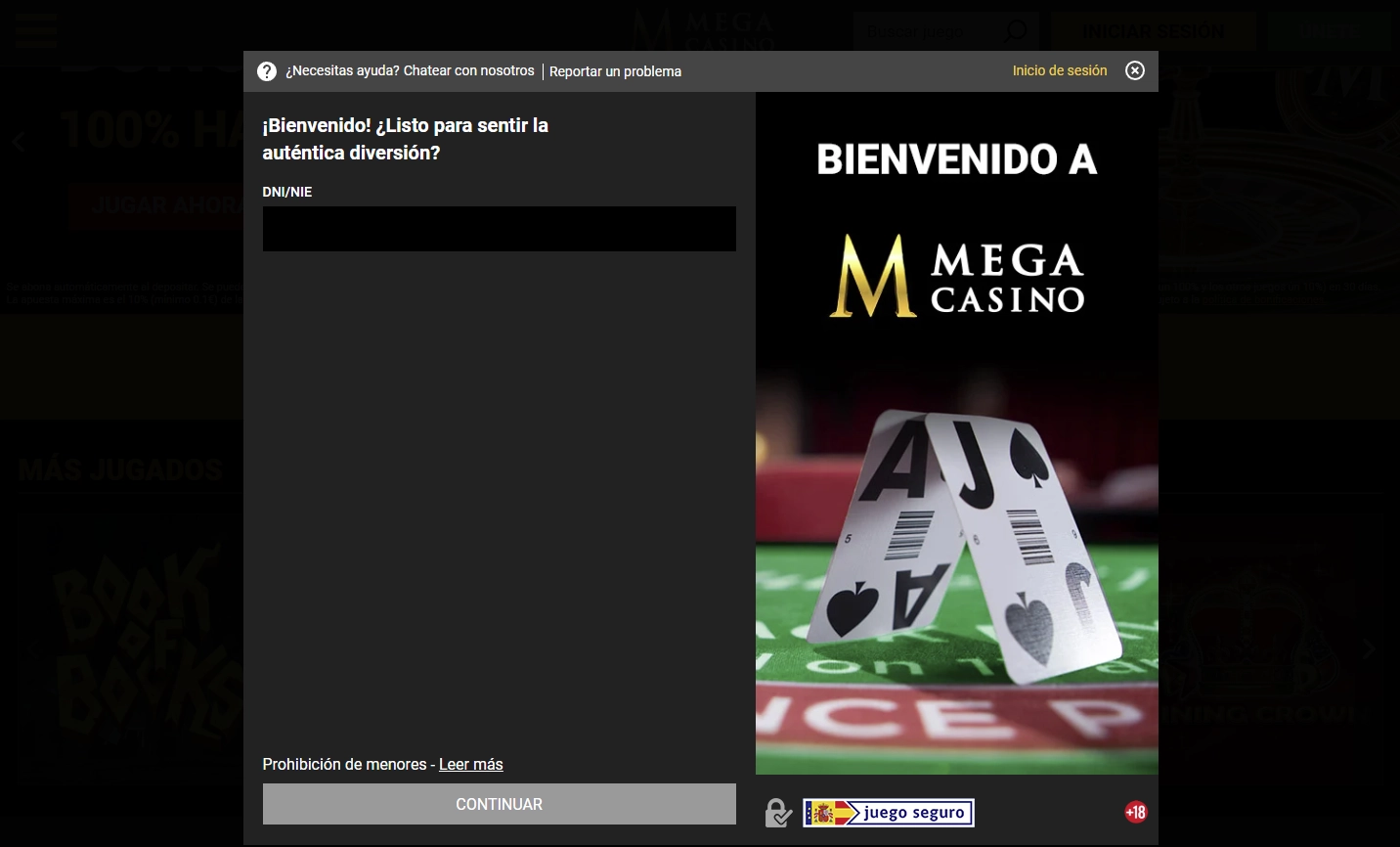 Flujo de registro en Mega Casino con validaciones en vivo